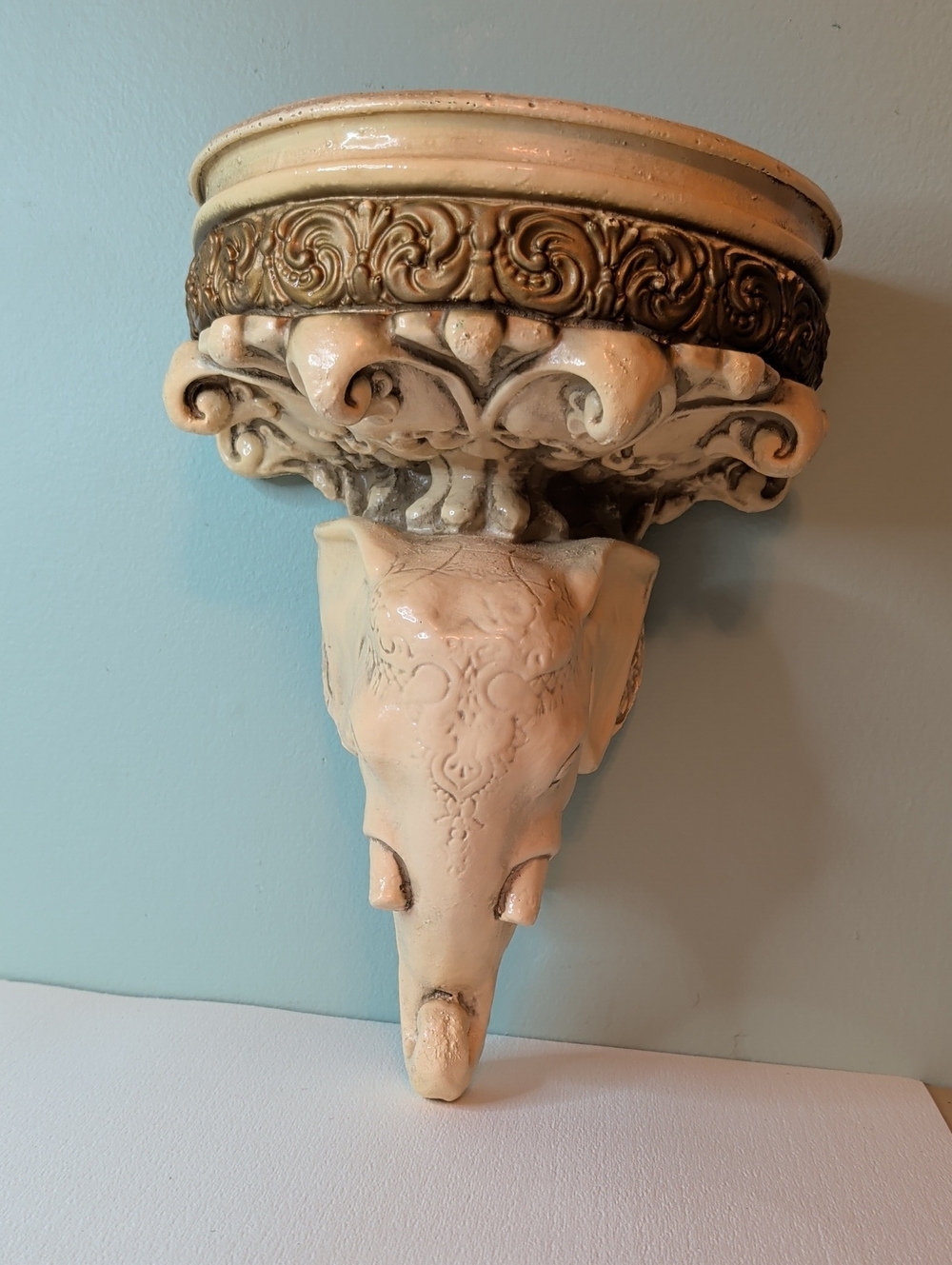 Cream and Gold Elephant Wall Shelf. Add charm and elagance to your home decor.